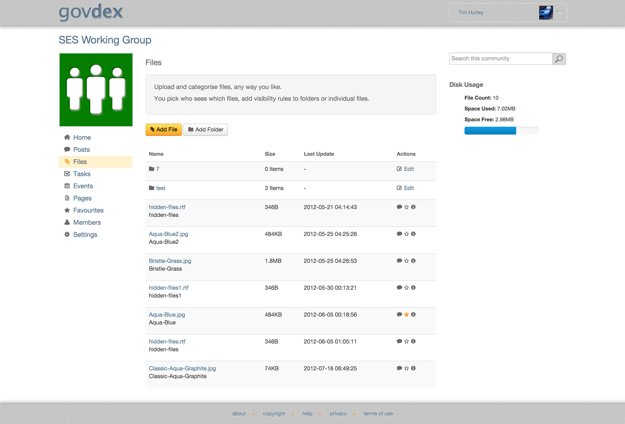 Govdex Beta files page screenshot
