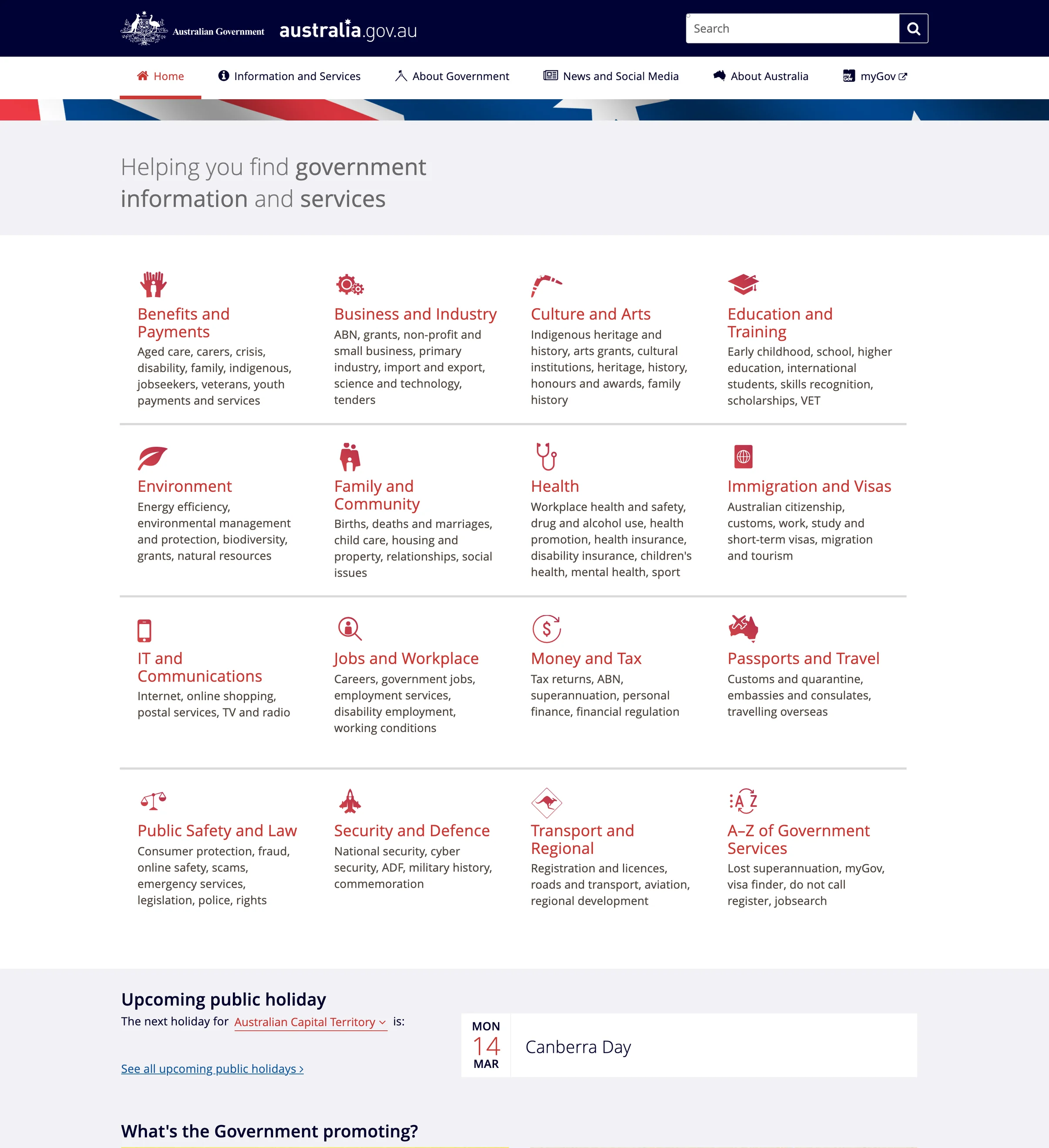 Screenshot of australia.gov.au