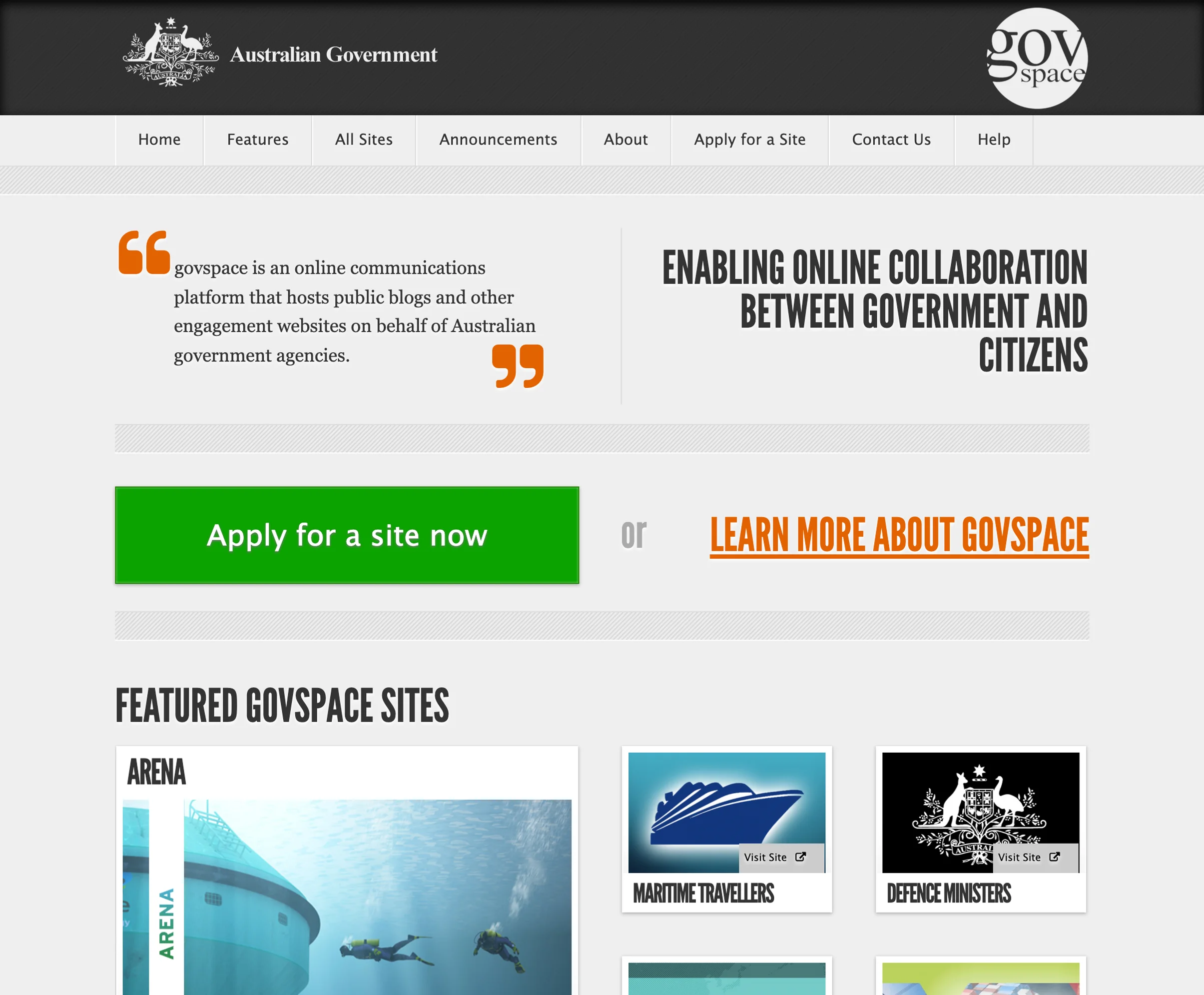Screenshot of govspace.gov.au