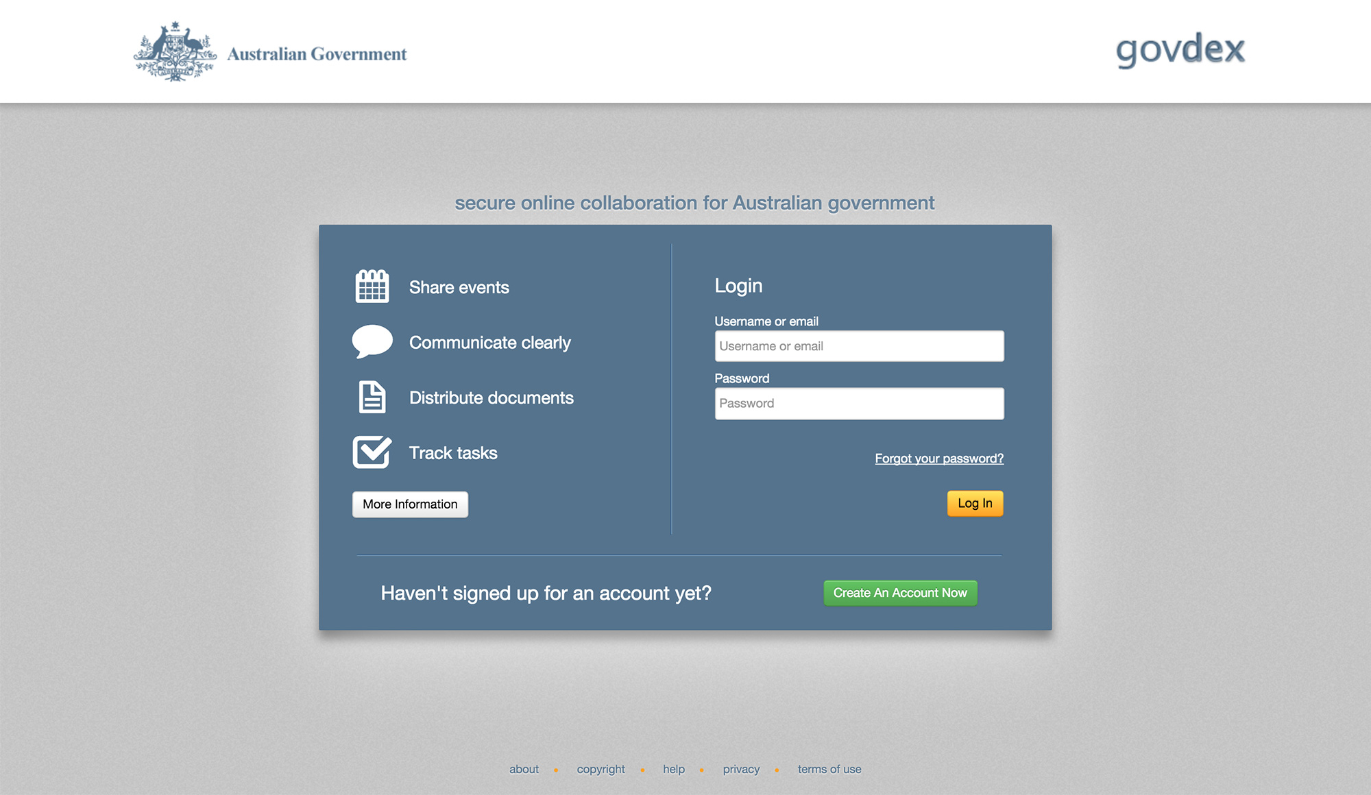 Govdex Beta login page screenshot